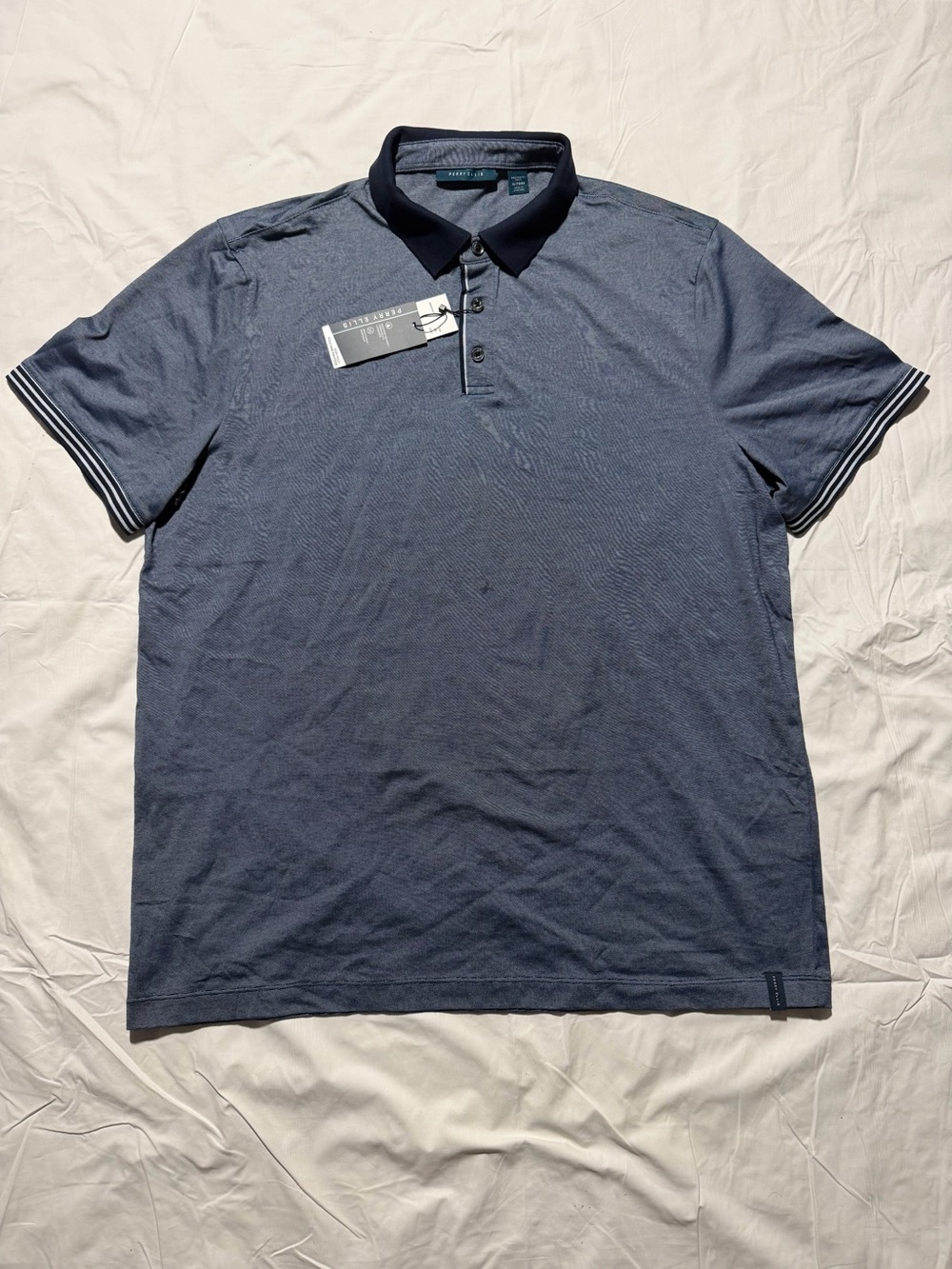 Perry Ellis Polo Shirt Mens XL Blue Striped Short Sleeve Cotton Casual